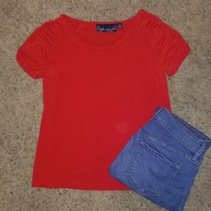 Cute Ruched Sleeve Red Top!